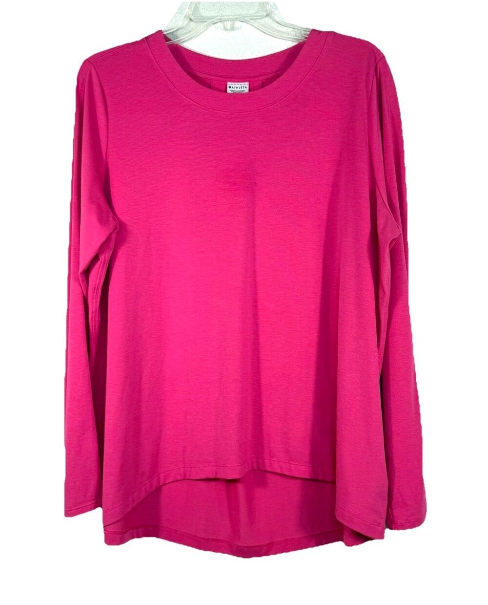 Athleta Long Sleeve Top Pink Swing Pleated Back M High Low Soft